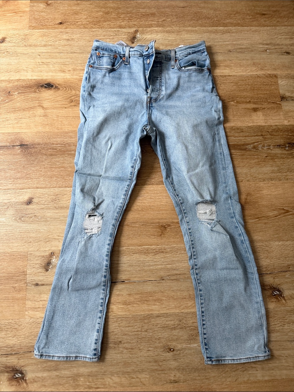 Levi's Light Blue Straight-Leg Distressed Jeans